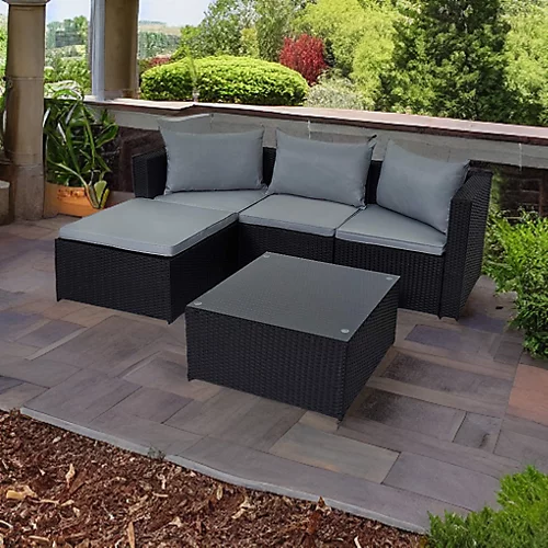 Evre Black 4 Seat Rattan Outdoor Garden Furniture Set - Malaga With Coffee Table And Weatherproof Cover 2 Evre Black 4 Seat Rattan Outdoor Garden Furniture Set - Malaga With Coffee Table And Weatherproof Cover - Image 2