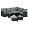EVRE Black 8 Seater Garden Rattan Furniture Corner Dining Set - Monroe With Table Sofa Bench Stool
