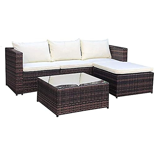 EVRE Brown 4 Seat Outdoor Rattan Garden Furniture Sofa Set - Malaga With Coffee Table 1 EVRE Brown 4 Seat Outdoor Rattan Garden Furniture Sofa Set - Malaga With Coffee Table