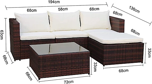 EVRE Brown 4 Seat Outdoor Rattan Garden Furniture Sofa Set - Malaga With Coffee Table 4 EVRE Brown 4 Seat Outdoor Rattan Garden Furniture Sofa Set - Malaga With Coffee Table - Image 4