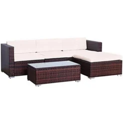 EVRE Brown Rattan Outdoor Garden Furniture Set 4 Seater California Sofa Set With Coffee Table