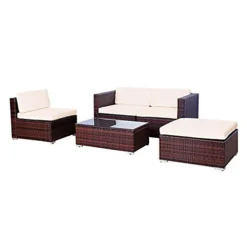 EVRE Brown Rattan Outdoor Garden Furniture Set 4 Seater California Sofa Set With Coffee Table -Cheap Grow And Trim Store evre brown rattan outdoor garden furniture set 4 seater california sofa set with coffee table5060381723320 03c MP