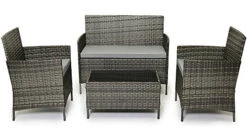 EVRE Grey Madrid Rattan Garden Furniture Set Patio Conservatory Indoor Outdoor 4 Piece Set
