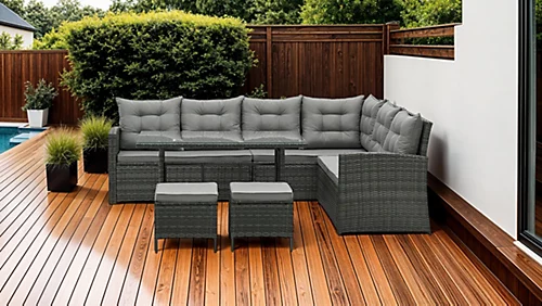 EVRE Grey Monroe 8 Seater Garden Rattan Furniture Corner Dining Set Table Sofa Bench Stool 2 EVRE Grey Monroe 8 Seater Garden Rattan Furniture Corner Dining Set Table Sofa Bench Stool - Image 2