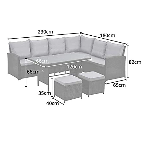 EVRE Grey Monroe 8 Seater Garden Rattan Furniture Corner Dining Set Table Sofa Bench Stool 3 EVRE Grey Monroe 8 Seater Garden Rattan Furniture Corner Dining Set Table Sofa Bench Stool - Image 3