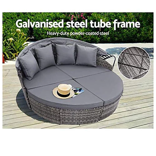 EVRE Mixed Grey Bali Day Bed Outdoor Garden Furniture Set With Canopy 2 EVRE Mixed Grey Bali Day Bed Outdoor Garden Furniture Set With Canopy - Image 2