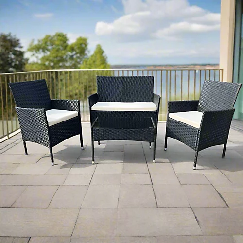 EVRE Nero Black Rattan Garden Furniture Set Patio Conservatory Indoor Outdoor 4 Piece Set 2 EVRE Nero Black Rattan Garden Furniture Set Patio Conservatory Indoor Outdoor 4 Piece Set - Image 2