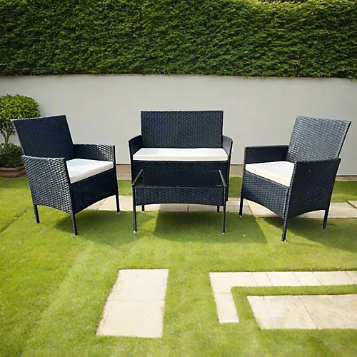 EVRE Nero Black Rattan Garden Furniture Set Patio Conservatory Indoor Outdoor 4 Piece Set 3 EVRE Nero Black Rattan Garden Furniture Set Patio Conservatory Indoor Outdoor 4 Piece Set - Image 3