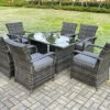 Fimous Rattan Garden Furniture Dining Set Table And Chair Sets PE Wicker Patio Outdoor 6 Chairs Black Tempered Glass Table
