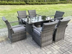 Fimous Rattan Garden Furniture Dining Set Table And Chair Sets PE Wicker Patio Outdoor 6 Chairs Black Tempered Glass Table -Cheap Grow And Trim Store fimous rattan garden furniture dining set table and chair sets pe wicker patio outdoor 6 chairs black tempered glass table9331632435573 03c MP