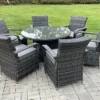 Fimous Rattan Garden Furniture Dining Set Table And Chair Sets PE Wicker Patio Outdoor 6 Chairs Plus Round Table
