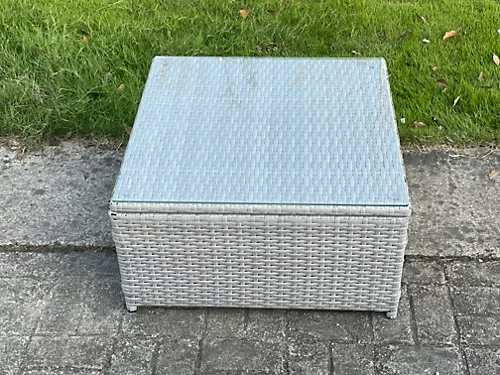Fimous Square Rattan Coffee Tea Side Table Indoor Outdoor Use Garden Furniture Accessory Patio Light Grey 2 Fimous Square Rattan Coffee Tea Side Table Indoor Outdoor Use Garden Furniture Accessory Patio Light Grey - Image 2