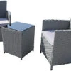 Furniture One Rattan Bistro Set Furniture Grey 3 PCs Patio Weave Companion Chair Table Set 2 Seater