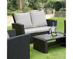 Garden Store Direct Rattan Garden Furniture 4 Piece Patio Set - Black With Grey Cushions -Cheap Grow And Trim Store garden store direct rattan garden furniture 4 piece patio set black with grey cushions5060761020681 04c MP