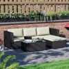 Garden Vida Hampton Black 4 Seater Corner Rattan Garden Outdoor Bistro Set