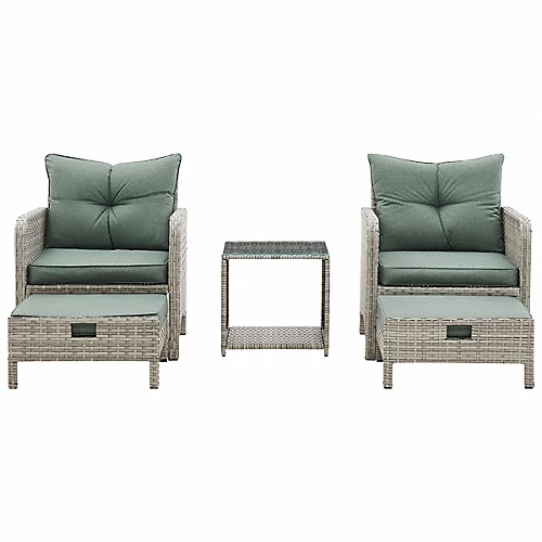 Grenada Garden Armchair 5 Piece Grey Rattan Set With Side Table & Ottoman Hide Away Footstools Green Cushions 2 Grenada Garden Armchair 5 Piece Grey Rattan Set With Side Table & Ottoman Hide Away Footstools Green Cushions - Image 2