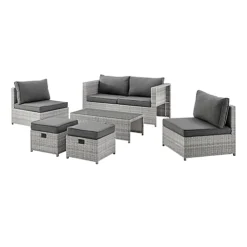 Grey Rattan Grey Cushions 6 Piece Garden Sofa Chairs Footstools Glass Top Coffee Table 6 Grey Rattan Grey Cushions 6 Piece Garden Sofa Chairs Footstools Glass Top Coffee Table -Cheap Grow And Trim Store grey rattan grey cushions 6 piece garden sofa chairs footstools glass top coffee table5056546206531 03c MP