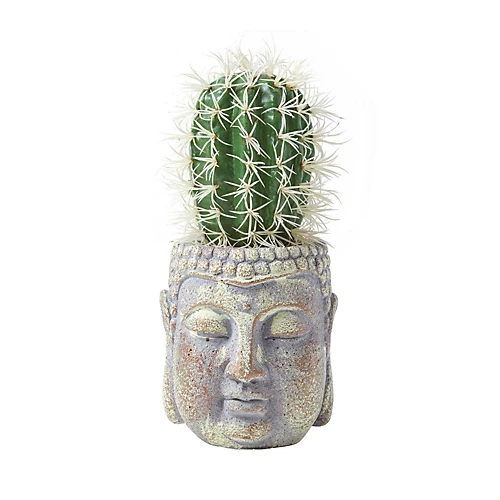 Homescapes Echioncactus Artificial Cactus In Decorative Buddha Head Stone Pot, 24 Cm Tall 1 Homescapes Echioncactus Artificial Cactus In Decorative Buddha Head Stone Pot, 24 Cm Tall