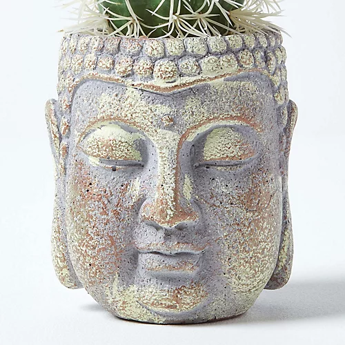 Homescapes Echioncactus Artificial Cactus In Decorative Buddha Head Stone Pot, 24 Cm Tall 3 Homescapes Echioncactus Artificial Cactus In Decorative Buddha Head Stone Pot, 24 Cm Tall - Image 3