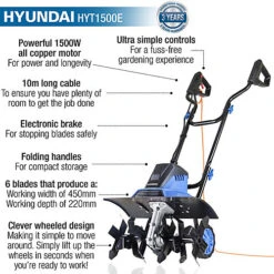 Hyundai 1500W 450mm Electric Garden Tiller, Cultivator, Rotovator And Rototiller HYT1500E 5 Hyundai 1500W 450mm Electric Garden Tiller, Cultivator, Rotovator And Rototiller HYT1500E -Cheap Grow And Trim Store hyundai 1500w 450mm electric garden tiller cultivator rotovator and rototiller hyt1500e5056275799939 02c MP