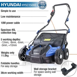 Hyundai 1500W Electric Lawn Scarifier / Aerator / Lawn Rake, 230V HYSC1500E -Cheap Grow And Trim Store hyundai 1500w electric lawn scarifier aerator lawn rake 230v hysc1500e5056275799816 03c MP