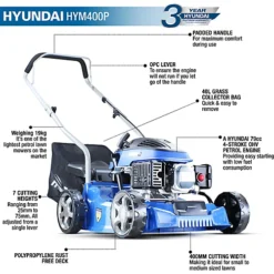 Hyundai 16"/40cm 79cc Petrol Lawnmower HYM400P -Cheap Grow And Trim Store hyundai 16 40cm 79cc petrol lawnmower hym400p0600231974073 02c MP