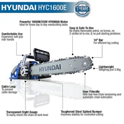 Hyundai 1600W / 230V, 14" Bar Electric Chainsaw HYC1600E -Cheap Grow And Trim Store hyundai 1600w 230v 14 bar electric chainsaw hyc1600e5056275756109 02c MP