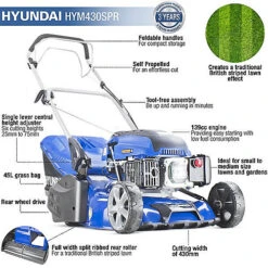 Hyundai 17"/43cm 139cc Self-Propelled Petrol Roller Lawnmower HYM430SPR -Cheap Grow And Trim Store hyundai 17 43cm 139cc self propelled petrol roller lawnmower hym430spr5056275756062 02c MP
