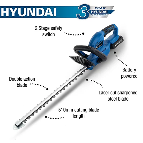 Hyundai 20V Li-Ion Cordless Hedge Trimmer - Battery Powered HY2188 2 Hyundai 20V Li-Ion Cordless Hedge Trimmer - Battery Powered HY2188 - Image 2