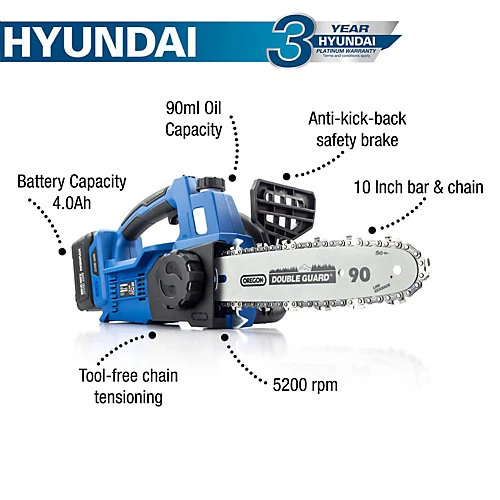 Hyundai 20V Lithium-Ion Battery Brushless Cordless Chainsaw HY2190 2 Hyundai 20V Lithium-Ion Battery Brushless Cordless Chainsaw HY2190 - Image 2