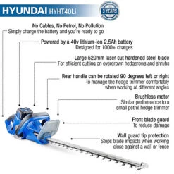 Hyundai 40v Lithium-ion Battery Hedge Trimmer With Battery And Charger HYHT40Li 5 Hyundai 40v Lithium-ion Battery Hedge Trimmer With Battery And Charger HYHT40Li -Cheap Grow And Trim Store hyundai 40v lithium ion battery hedge trimmer with battery and charger hyht40li5056275759193 02c MP