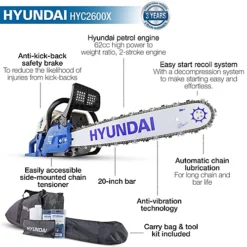 Hyundai 62cc 20" Petrol Chainsaw, 2-Stroke Easy-Start HYC6200X -Cheap Grow And Trim Store hyundai 62cc 20 petrol chainsaw 2 stroke easy start hyc6200x5056275799328 02c MP