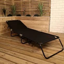 Light Weight Folding Textoline Sun Lounger / Sun Bed In Black -Cheap Grow And Trim Store light weight folding textoline sun lounger sun bed in black5056589109479 03c MP