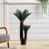 Livingandhome 2 Trunk Artificial Cycas Tree Indoor Decorative Plant In Black Pot 90 Cm