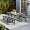 Livingandhome 3 Piece Black Rattan Plastic Outdoor Folding Catering Camping Table Bench Set 178 Cm