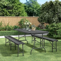Livingandhome 3 Piece Black Rattan Plastic Outdoor Folding Catering Camping Table Bench Set 178 Cm 6 Livingandhome 3 Piece Black Rattan Plastic Outdoor Folding Catering Camping Table Bench Set 178 Cm -Cheap Grow And Trim Store livingandhome 3 piece black rattan plastic outdoor folding catering camping table bench set 178 cm0670586480499 03c MP