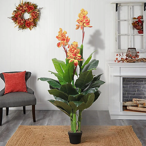 Livingandhome 3 Trunks Artificial Canna Lily Flower Tree House Plant Indoor Plant In Black Plant 165 Cm 3 Livingandhome 3 Trunks Artificial Canna Lily Flower Tree House Plant Indoor Plant In Black Plant 165 Cm - Image 3
