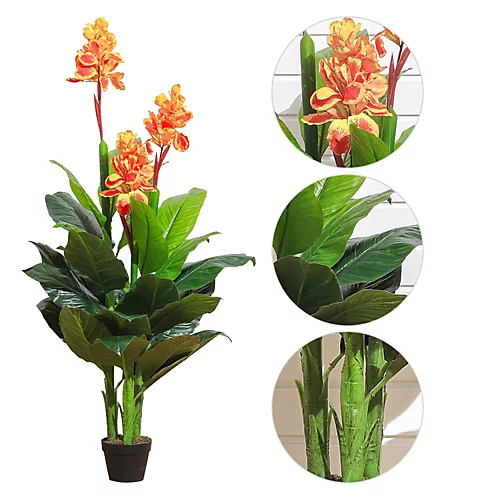 Livingandhome 3 Trunks Artificial Canna Lily Flower Tree House Plant Indoor Plant In Black Plant 165 Cm 4 Livingandhome 3 Trunks Artificial Canna Lily Flower Tree House Plant Indoor Plant In Black Plant 165 Cm - Image 4