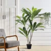 Livingandhome 4 Trunk Artificial Asplenium Nidus Tree House Plant Indoor Plant In Black Pot 125 Cm