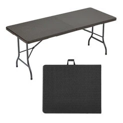 Livingandhome 5.8ft Black Rectangular Outdoor Rattan Plastic Folding Catering Camping Table -Cheap Grow And Trim Store livingandhome 5 8ft black rectangular outdoor rattan plastic folding catering camping table0670586480512 02c MP