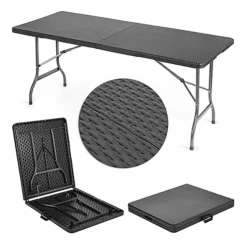 Livingandhome 5.8ft Black Rectangular Outdoor Rattan Plastic Folding Catering Camping Table -Cheap Grow And Trim Store livingandhome 5 8ft black rectangular outdoor rattan plastic folding catering camping table0670586480512 03c MP