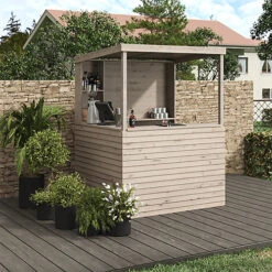 Livingandhome 5 X 7 Ft Natural Outdoor Solid Wood Garden Bar Drinks Shed With Pitched Roof