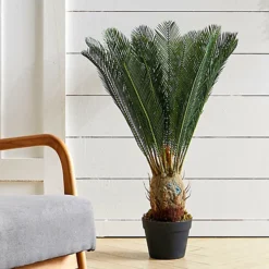 Livingandhome Artificial Cycas Tree Indoor Decorative Plant In Black Pot 82 Cm