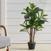 Livingandhome Artificial Rubber Tree Indoor Decorative Plant In Black Pot 90 Cm