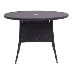 Livingandhome Black Garden Round Wicker Tempered Glass Outdoor Table With Parasol Hole 105 Cm -Cheap Grow And Trim Store livingandhome black garden round wicker tempered glass outdoor table with parasol hole 105 cm0735940289696 04c MP