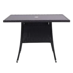 Livingandhome Black Garden Wicker Square Tempered Glass Outdoor Table With Parasol Hole 105 Cm -Cheap Grow And Trim Store livingandhome black garden wicker square tempered glass outdoor table with parasol hole 105 cm0735940289610 03c MP