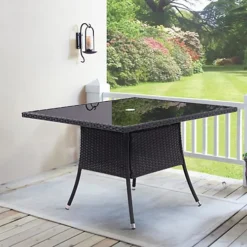 Livingandhome Black Garden Wicker Square Tempered Glass Outdoor Table With Parasol Hole 105 Cm -Cheap Grow And Trim Store livingandhome black garden wicker square tempered glass outdoor table with parasol hole 105 cm0735940289610 04c MP
