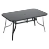 Livingandhome Black Rectangular Metallic And Tempered Glass Garden Table With Parasol Hole Outdoor 150 Cm