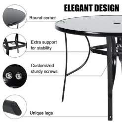 Livingandhome Black Round Metallic And Tempered Glass Garden Table With Parasol Hole Outdoor 105 Cm -Cheap Grow And Trim Store livingandhome black round metallic and tempered glass garden table with parasol hole outdoor 105 cm0735940289641 04c MP