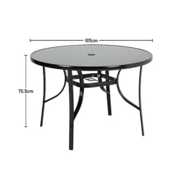 Livingandhome Black Round Metallic And Tempered Glass Garden Table With Parasol Hole Outdoor 105 Cm -Cheap Grow And Trim Store livingandhome black round metallic and tempered glass garden table with parasol hole outdoor 105 cm0735940289641 05c MP